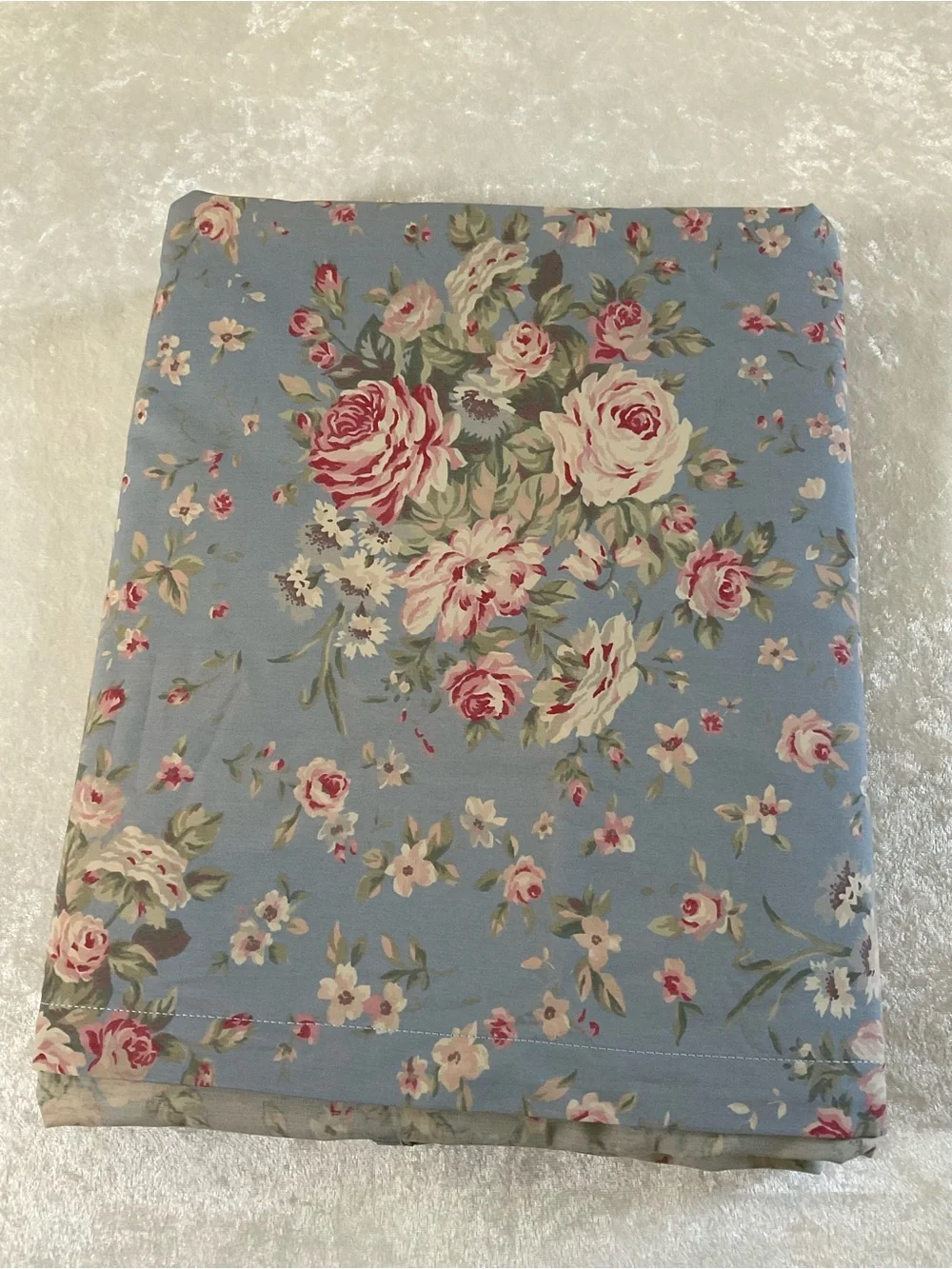 Ralph Lauren Blue Floral King Flat Sheet with Pink Rose Pattern Shelter Island